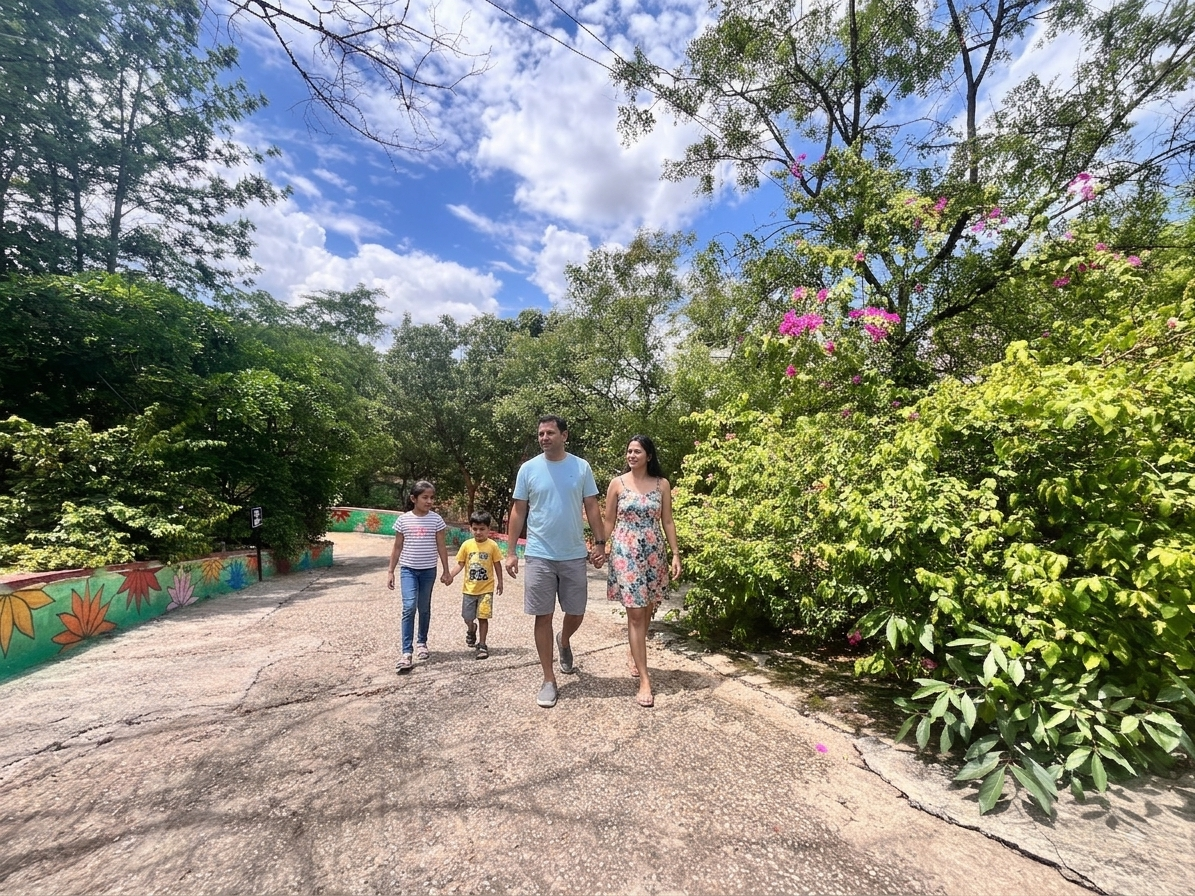 Family walking through the grounds at Ayu In The Hills